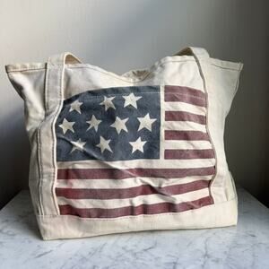 The J. Peterman Co Canvas Tote American Flag Patriotic Bag Broken-in Distressed